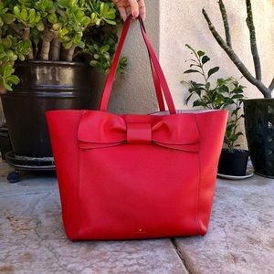 Kate Spade red leather tote bag with bow